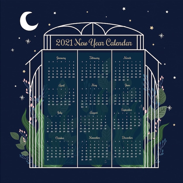 Vector calendario año nuevo 2021 dibujado a mano