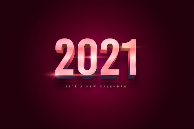 Calendario de año nuevo 2021, ilustración de vacaciones de plantilla de fondo colorido de oro rosa