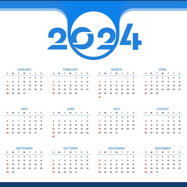 Vector calendario de año nuevo de estilo 2024 para el planificador de eventos