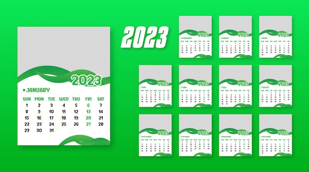 Calendario anual 2023 plantilla vectorial eps lista para imprimir