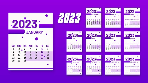 Calendario anual 2023 Plantilla vectorial Eps lista para imprimir