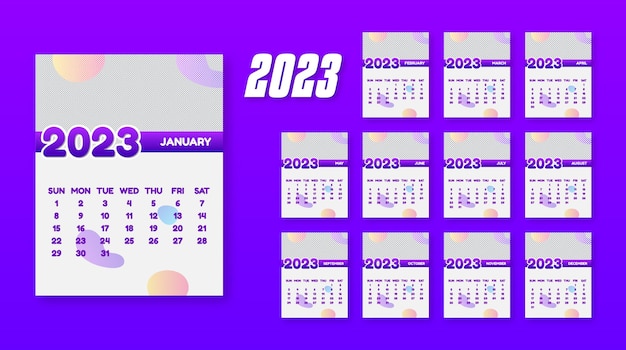 Calendario anual 2023 plantilla vectorial eps lista para imprimir
