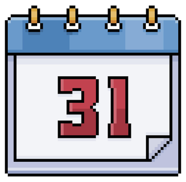 Calendario de arte de píxeles con fecha 31 día 31 día festivo 31 icono vectorial para fondo blanco de juego de 8 bits