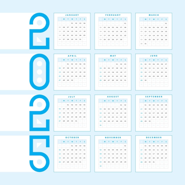 Calendario azul de 2025