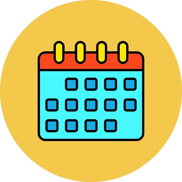 un calendario azul y amarillo con una tapa roja y la palabra la hora en él