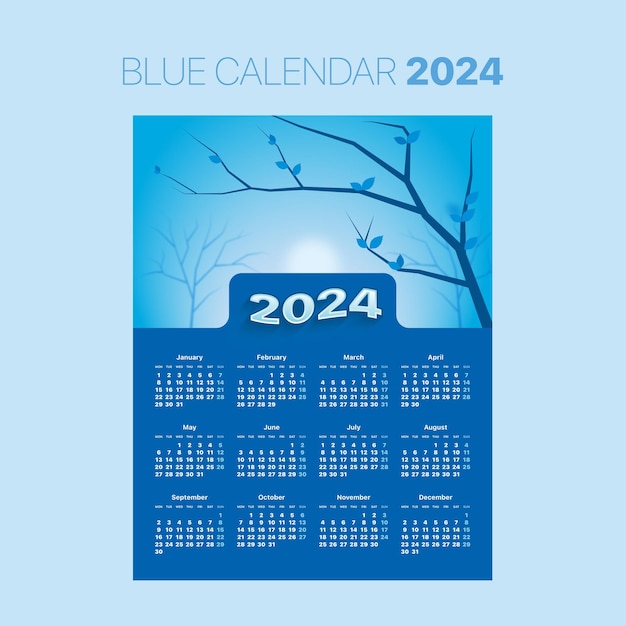 Calendario azul del año 2024 Vector Premium