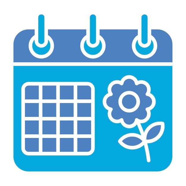 Vector un calendario azul con una flor y una flor en él