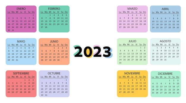 Calendario de bolsillo en el año 2023 color español horizontal