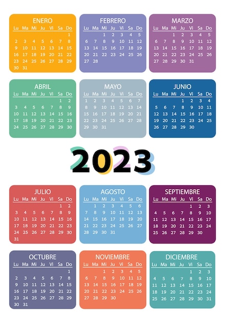 Calendario de bolsillo en el año 2023 Color español vertical