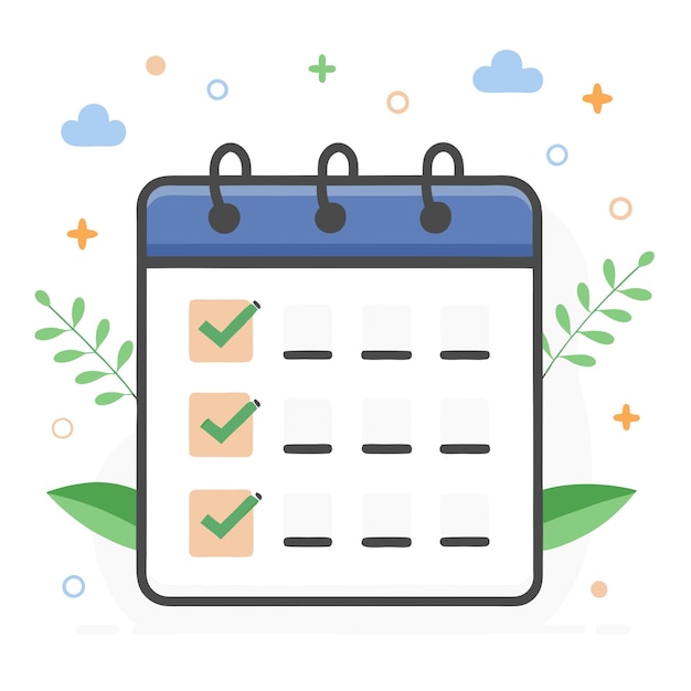 un calendario con un borde azul y una hoja verde en él