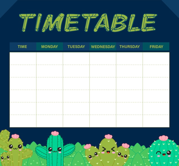 Vector calendario de cactus o planificador semanal