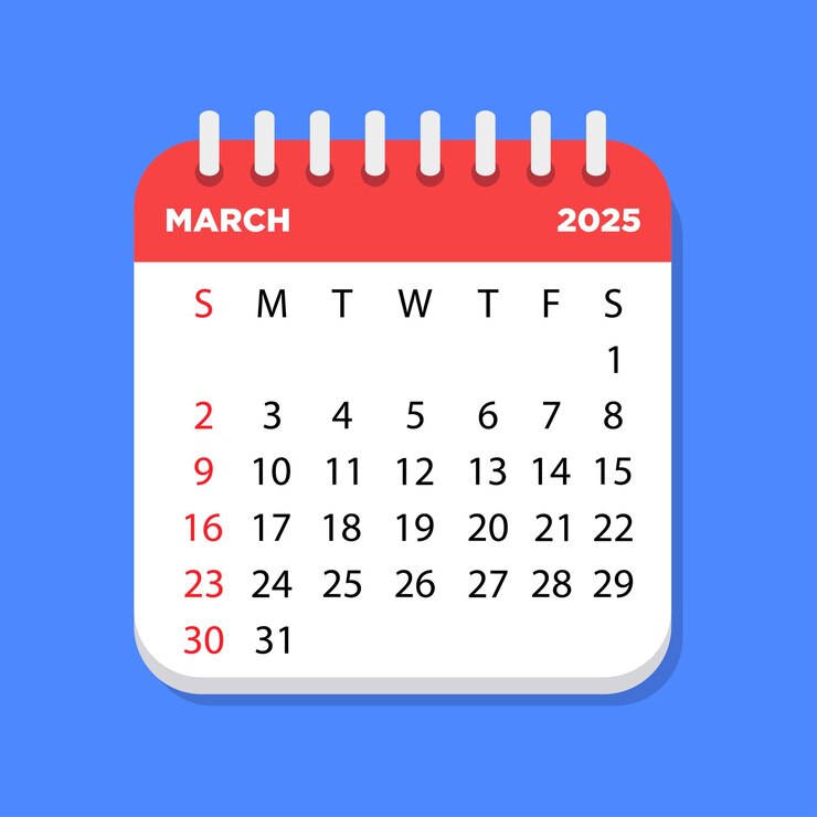 Calendario de cartas para marzo de 2025 La semana comienza el domingo Concepto de planificación de tiempo y horario