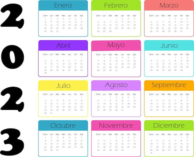 Vector calendario colores español