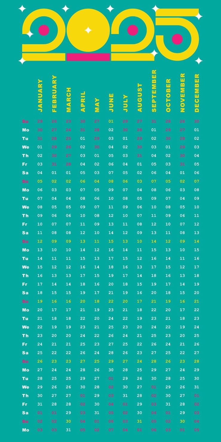 Vector calendario colorido de 2025 diseño moderno