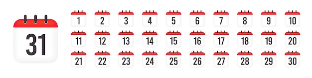 Calendario conjunto de números fecha simple ilustración