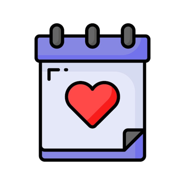 Calendario con un corazón que muestra el icono del concepto del diseño vectorial de eventos anuales