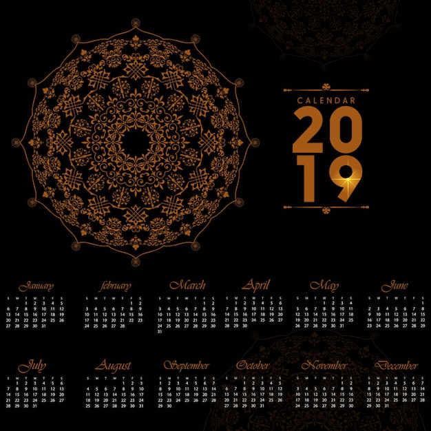 Vector calendario decorativo 2019 diseño