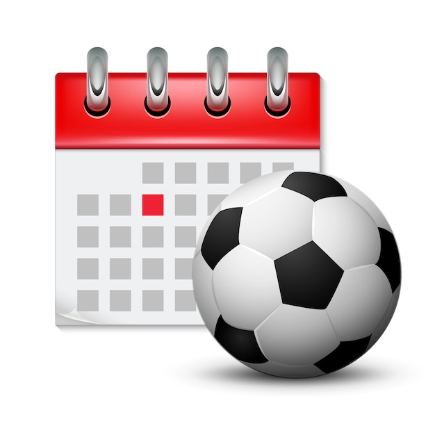 Calendario deportivo y fútbol bola de pie realista