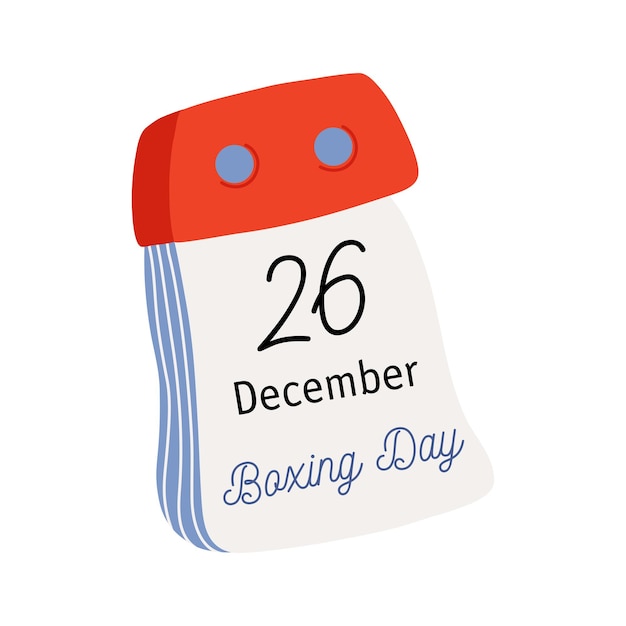 Calendario desprendible. página de calendario con fecha del boxing day. 26 de diciembre. icono de vector de estilo plano.