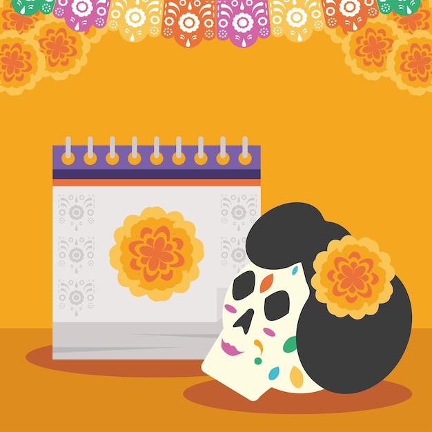 Calendario del día de los muertos Vector Premium