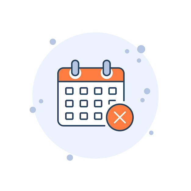 Calendario de dibujos animados con ilustración vectorial de iconos cruzados Horario en fondo de burbujas Concepto de signo de cancelación de fecha