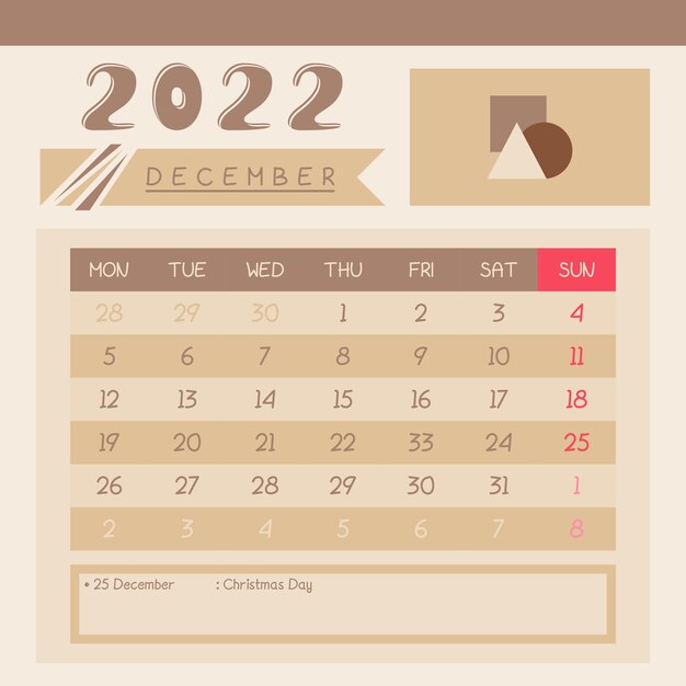 Vector calendario de diciembre de 2022, la fuente utilizada es la última versión de abacaga