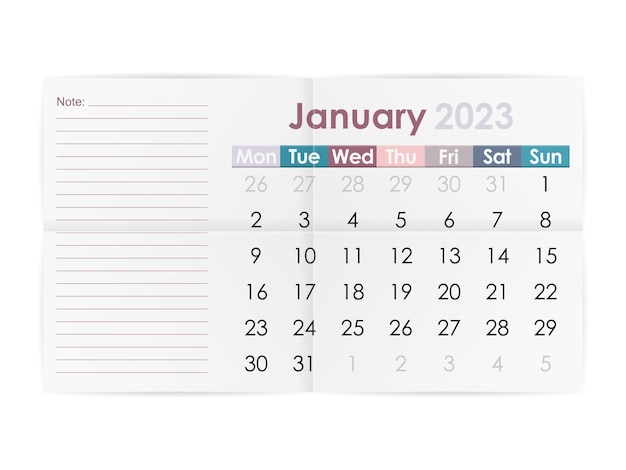 Calendario Enero 2023