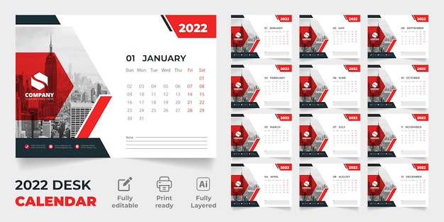 Calendario de escritorio 2022 nuevo diseño de plantilla vectorial