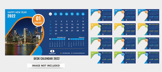 Vector calendario de escritorio 2022 plantilla de diseño