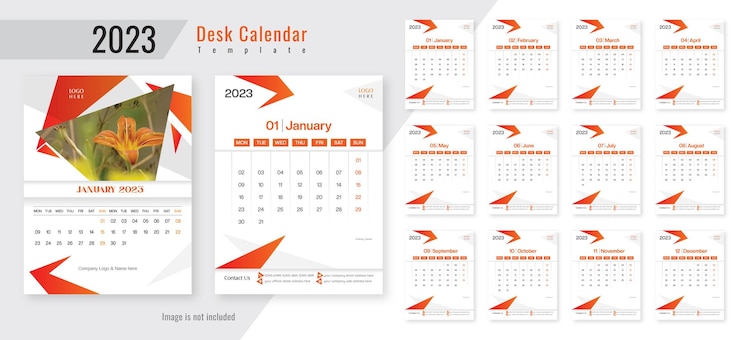 Calendario de escritorio 2023 Año Nuevo 12 páginas Plantilla de diseño moderno