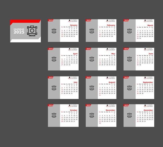 Calendario de escritorio 2025 para profesionales de negocios 12 páginas sencillo y funcional