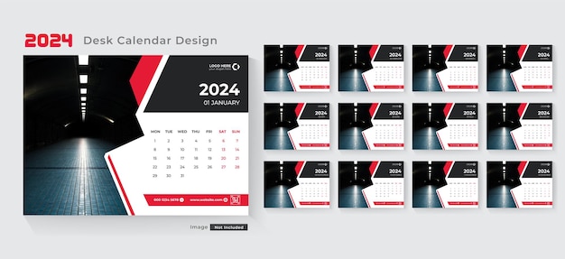 Vector calendario de escritorio para el año 2024