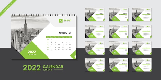 Calendario de escritorio de año nuevo 2022 o diseño de plantilla de calendario de pared con formas abstractas de colores