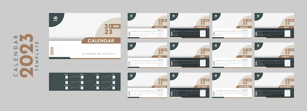 Vector calendario de escritorio anual anual de 2023 años con planificador y organizador en dos formatos diferentes con marcador de posición de foto o imagen