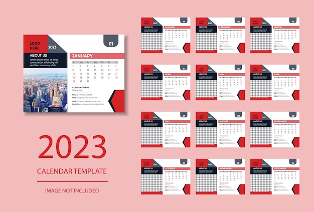 Calendario de escritorio, Calendario de escritorio 2023, Calendario 2023, Calendario de 12 meses 2023, Diseño de calendario de escritorio,