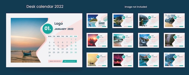 Vector calendario de escritorio creativo 2022 con elementos de diseño mínimos