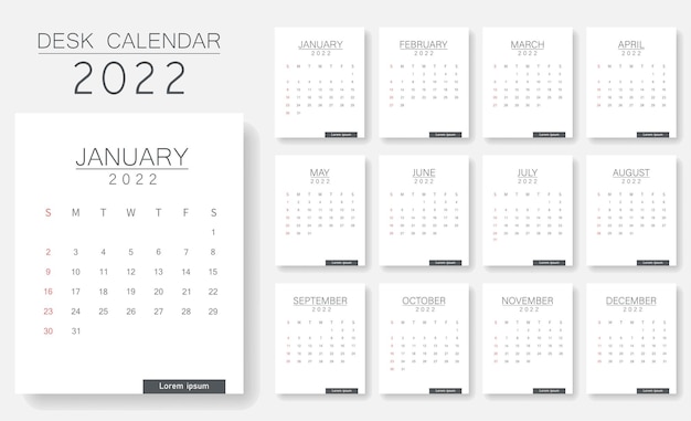 Calendario de escritorio minimalis 2022