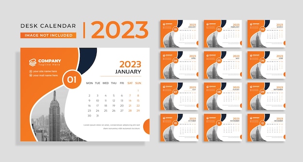 Calendario de escritorio moderno 2023, plantilla de calendario de escritorio 2023 diseño creativo