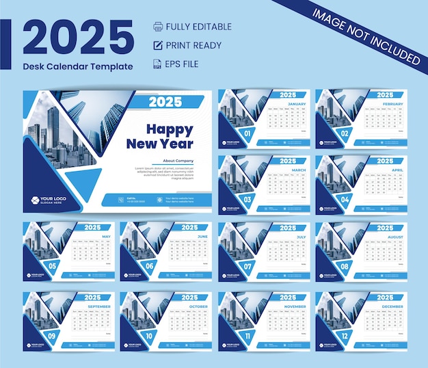 Calendario de escritorio profesional 2025 con fechas personalizables