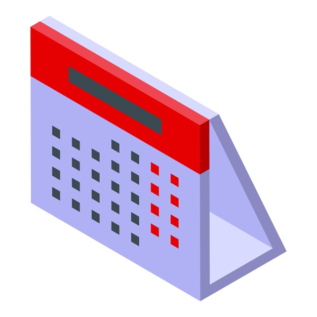 Calendario de escritorio que muestra los fines de semana en proyección isométrica roja