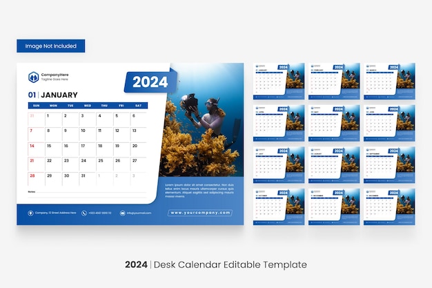 Vector calendario de escritorio vectorial editable para el diseño corporativo de 2024