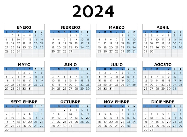 Calendario español de 2024 ilustración de plantilla vectorial imprimible en españa horizontal planifique su año