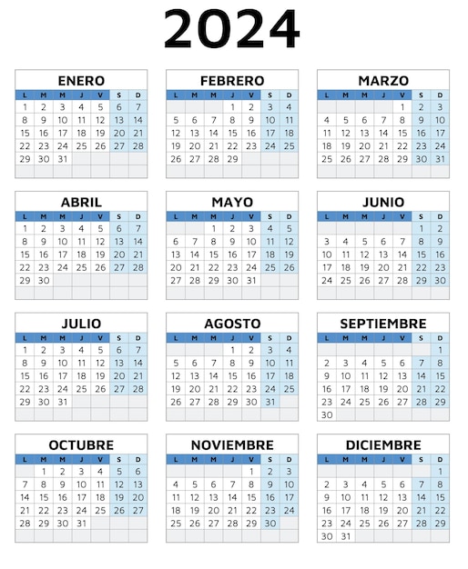 Calendario español de 2024 Ilustración de plantilla vectorial imprimible en España Vertical Planifique su año