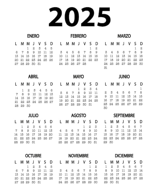 Calendario español para 2025 Vector Premium