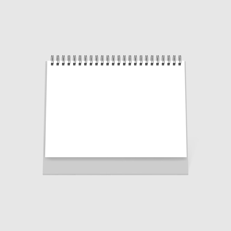 Vector calendario espiral horizontal de escritorio en blanco - vista frontal, plantilla de vector