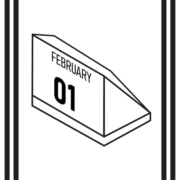 Calendario de estilo de línea isométrica febrero 2025 completamente editable