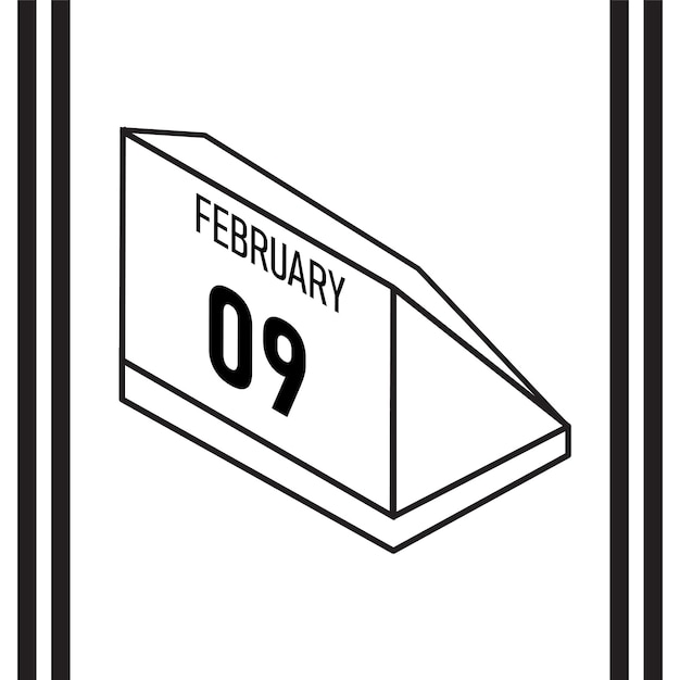 Calendario de estilo de línea isométrica febrero 2025 completamente editable