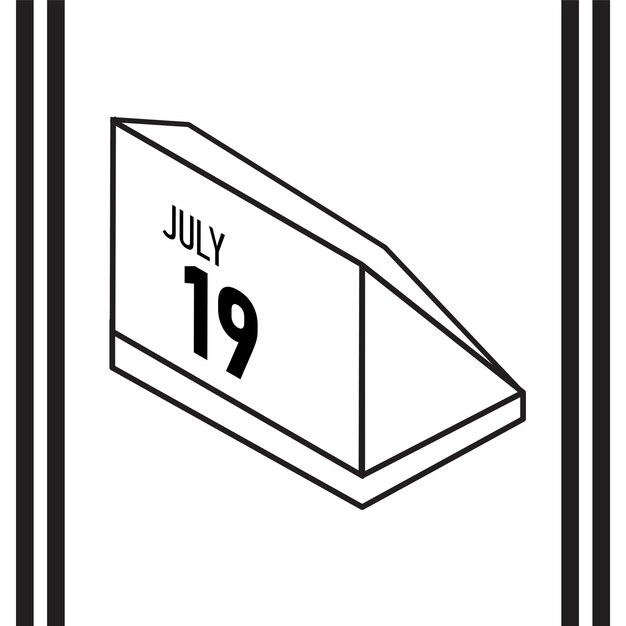 Calendario de estilo de línea isométrica julio 2025 completamente editable
