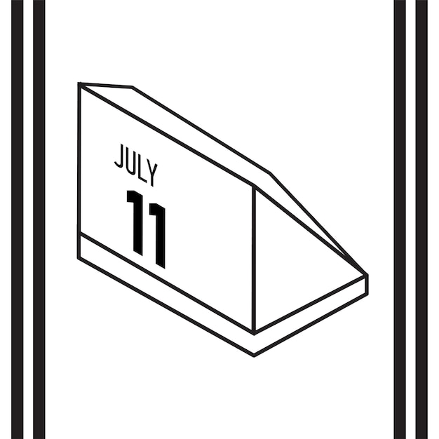 Calendario de estilo de línea isométrica julio 2025 completamente editable