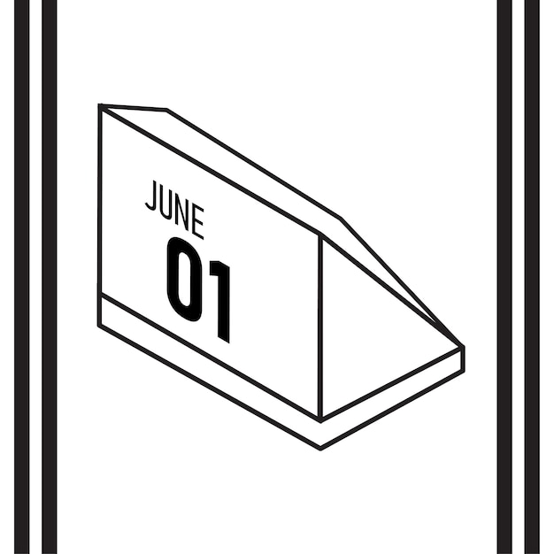 Calendario de estilo de línea isométrica junio 2025 completamente editable